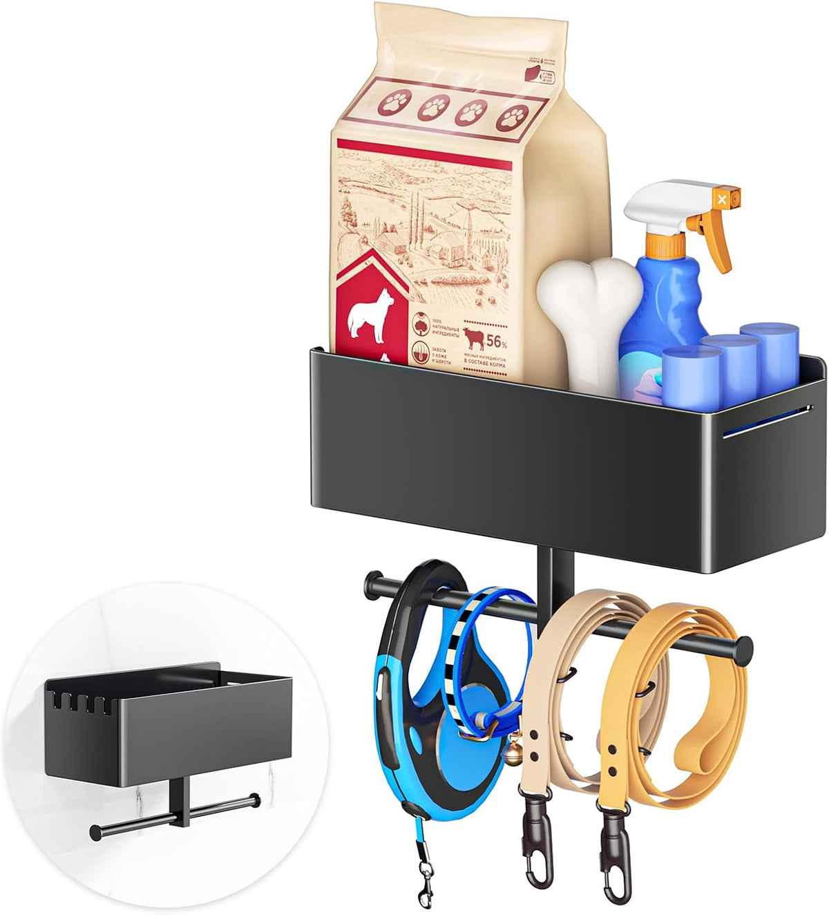 Dog Leash Holder for Wall, Dog Leash Hooks, Pet Stuff Organizer with Shelf Storage, Metal Key Holder, Leash Hangers Organizer Rack for Pet Collar