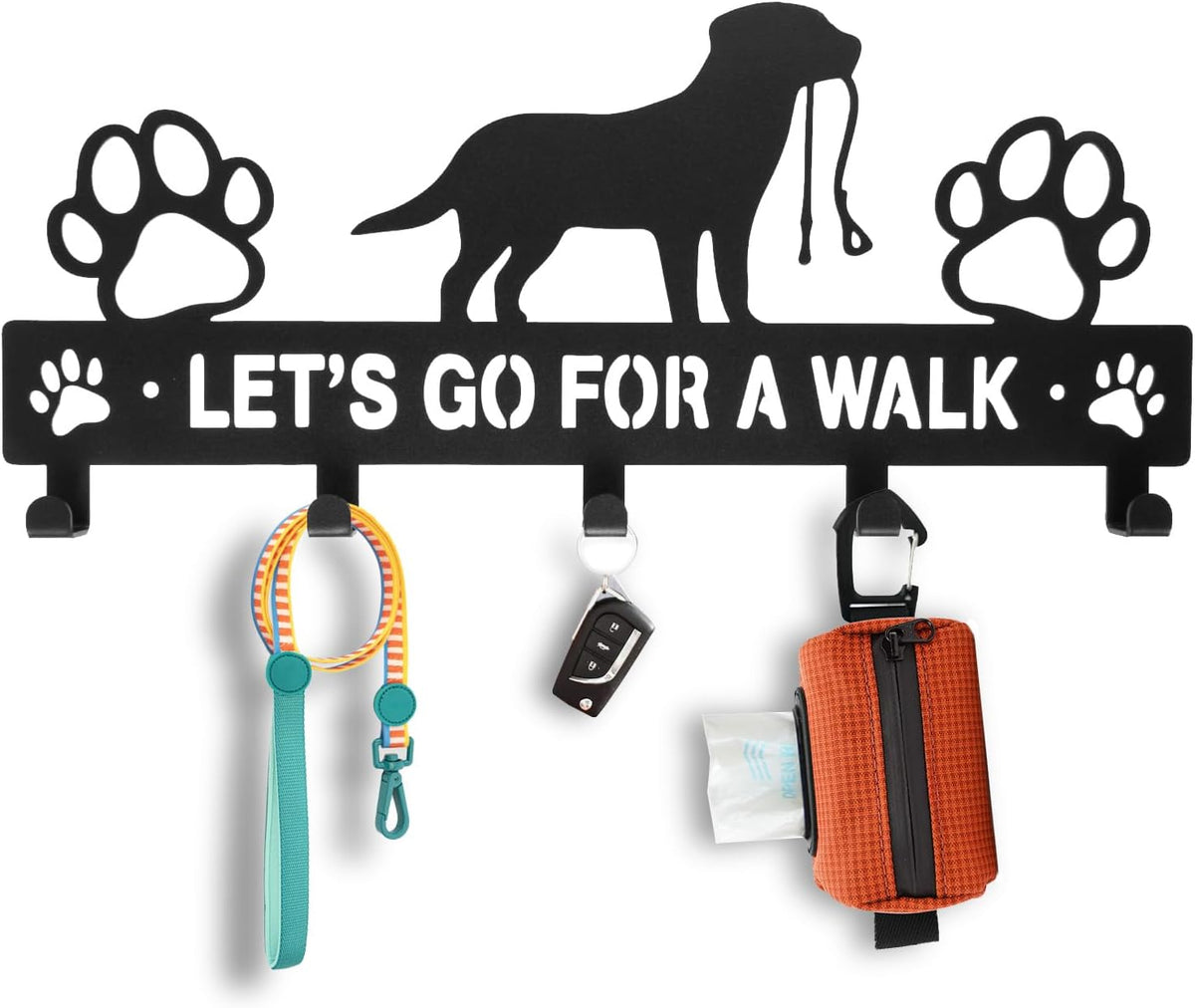 Dog Leash Holder for Wall, 5 Hooks, Iron Dog Leash Hanger, 11 Inch