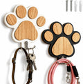 2-Pack Dog Leash Holder, Wooden Paw Wall Hooks for Entryway