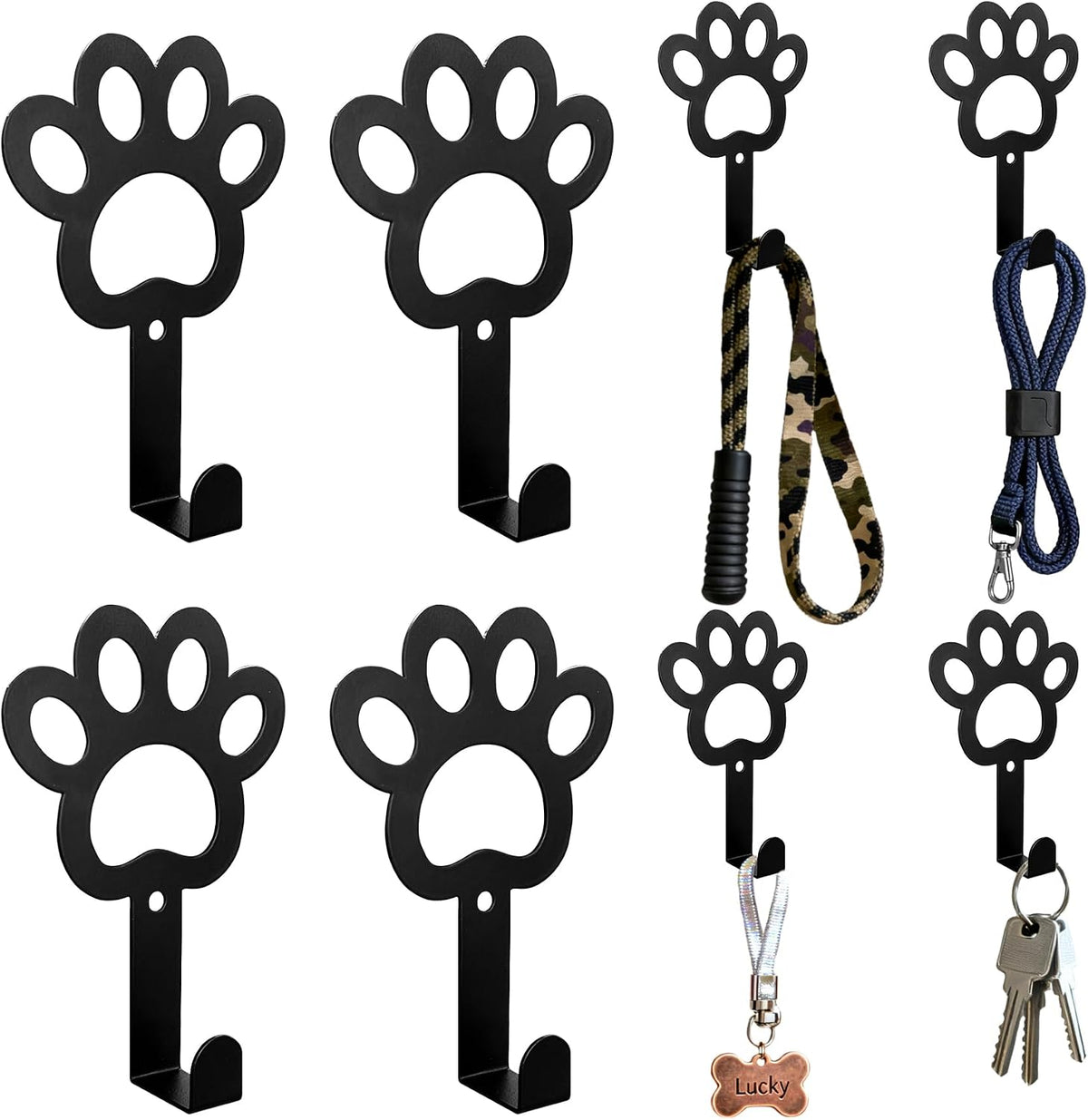 8PC Dog Leash Hooks for Wall Cute Metal Cat Leash Holder Wall Mounted Key Hooks Pet Accessory Holder for Entryway Hallway Kitchen Office