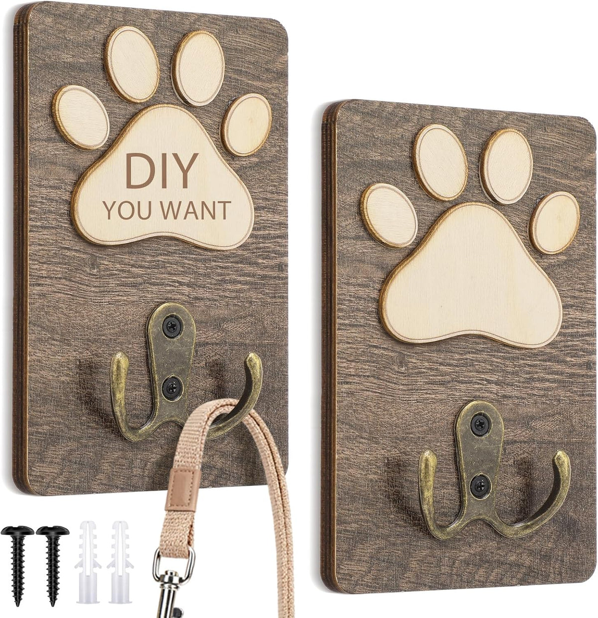 2 Pcs Dog Leash Holder Wall Mount with Hooks, Paw Print Hanger