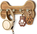 Acacia Wood Dog Leash Holder Wall Mount with 3D Paws Hooks, Brown